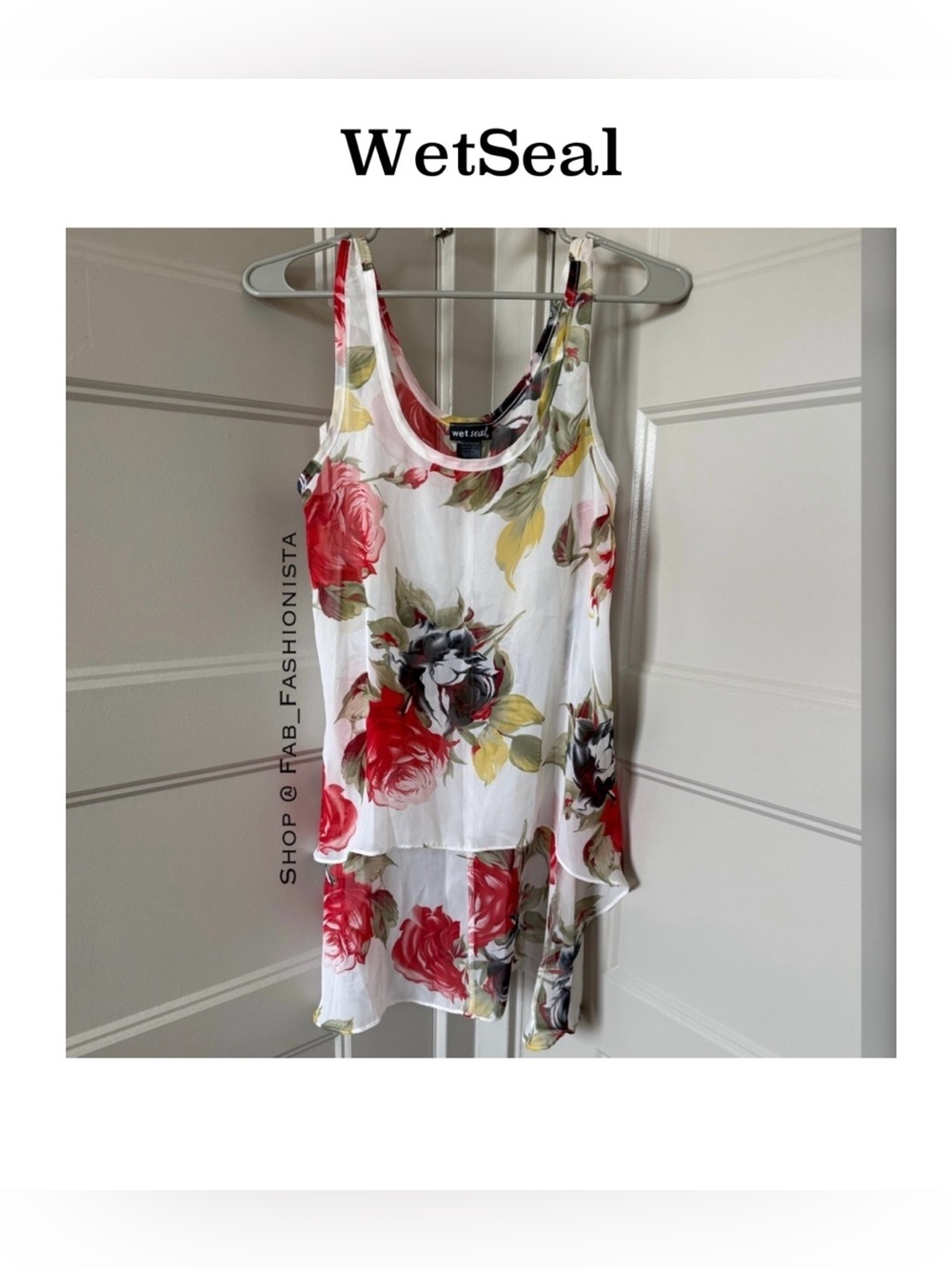 🛍️ Wet Seal White and Red Floral Tank Top hi lo